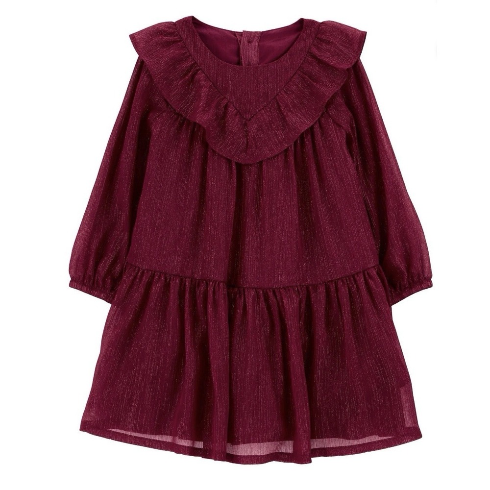 4T Carter's Party Dress Sparkly Dark Red Long Sleeved Fancy Ruffles Toddler Girl